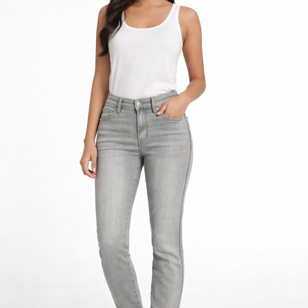 Frame Thatcher Le Skinny de Jeanne Size 27 Zipper Trimmed Gray Wash Jeans Ankle
